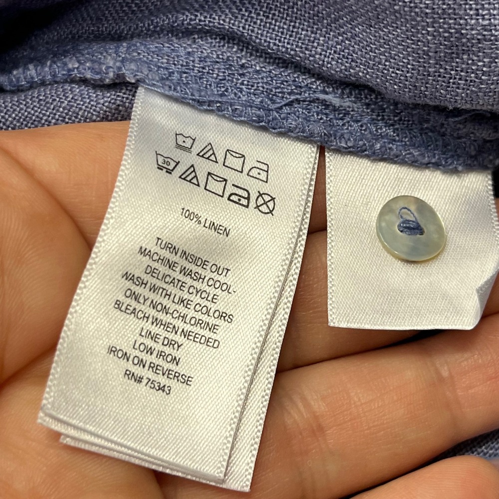 Sigrid Olsen Women Blue 100% Linen Button Front Long Sleeve Tunic Shirt Size L - Picture 4 of 6